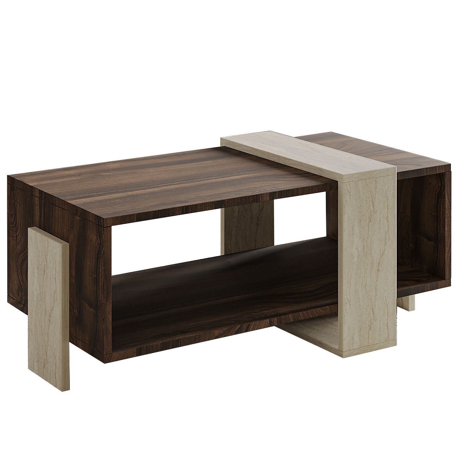 Habitat y Jardin - Mesa baja de madera "Meleni" - 90 x 49 x 40 cm - Travertino