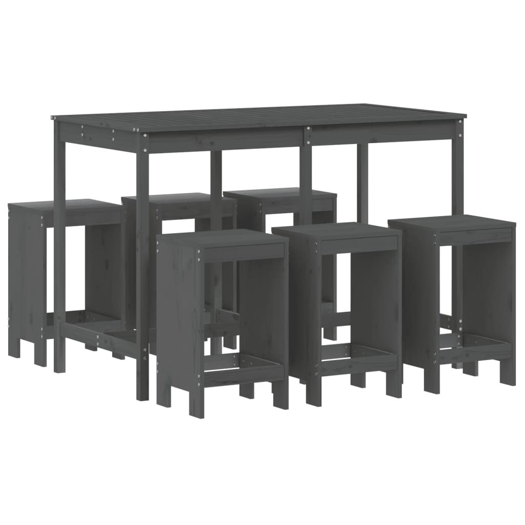 vidaXL Set de mesa y taburetes altos jardín 7 piezas madera pino gris