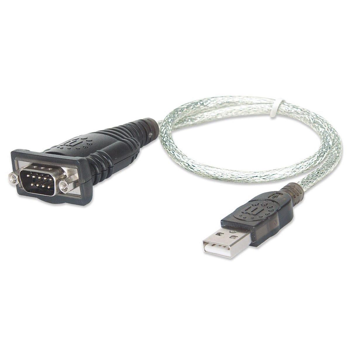 IC Intracom Manhattan - USB to Serial Adapter (45 cm Cable, RS-232), Gray, CE Certified for reliable connectivity.