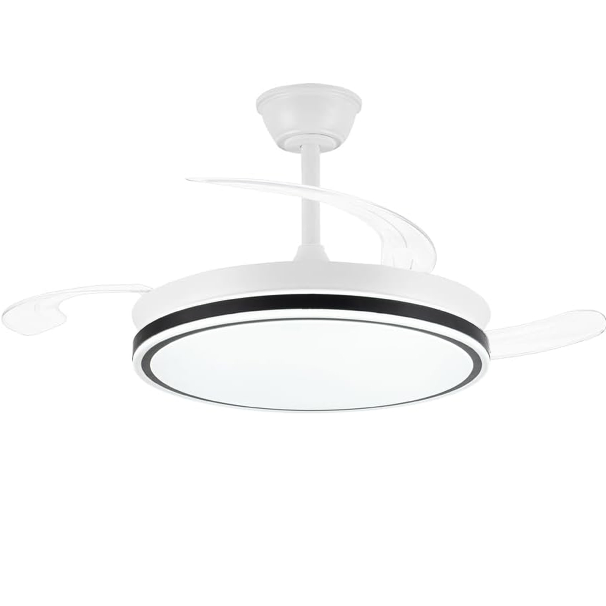 Allinlife Ventilador de techo con luz y control remoto, ventilador de techo retráctil de 48cm/106cm,motor DC de 6 velocidades,LED regulable 3000K/4000K/6000K, temporizador de 2horas, memoria, diseño bajo perfil para dormitorio, sala de estar, Blanco,Negro