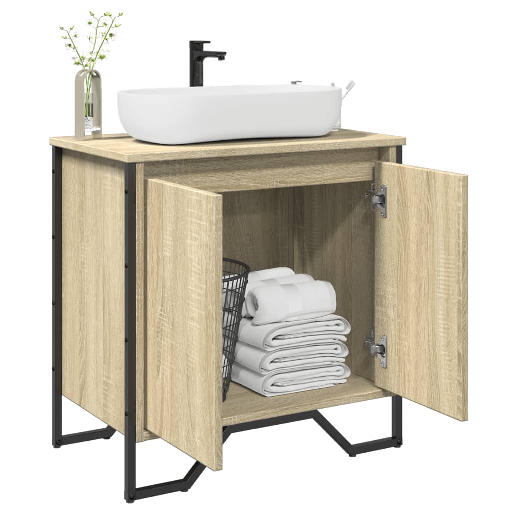 vidaXL Armario lavabo baño madera ingeniería 60x35x60 cm en color Marrón roble/Negro/Roble ahumado y más | almacenamiento funcional diseño moderno para baño dormitorio sala