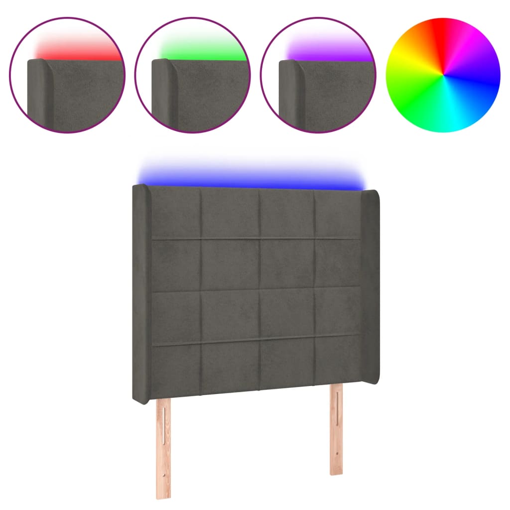 vidaXL Cabecero con LED de terciopelo gris oscuro 103x16x118/128 cm