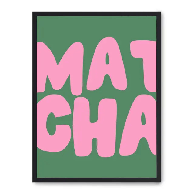 Cuadro pink matcha 30x40cm, Póster impreso en papel de primera calidad de 180gr, montado sobre marco de madera MDF acabado en negro., Cocina - Bebidas