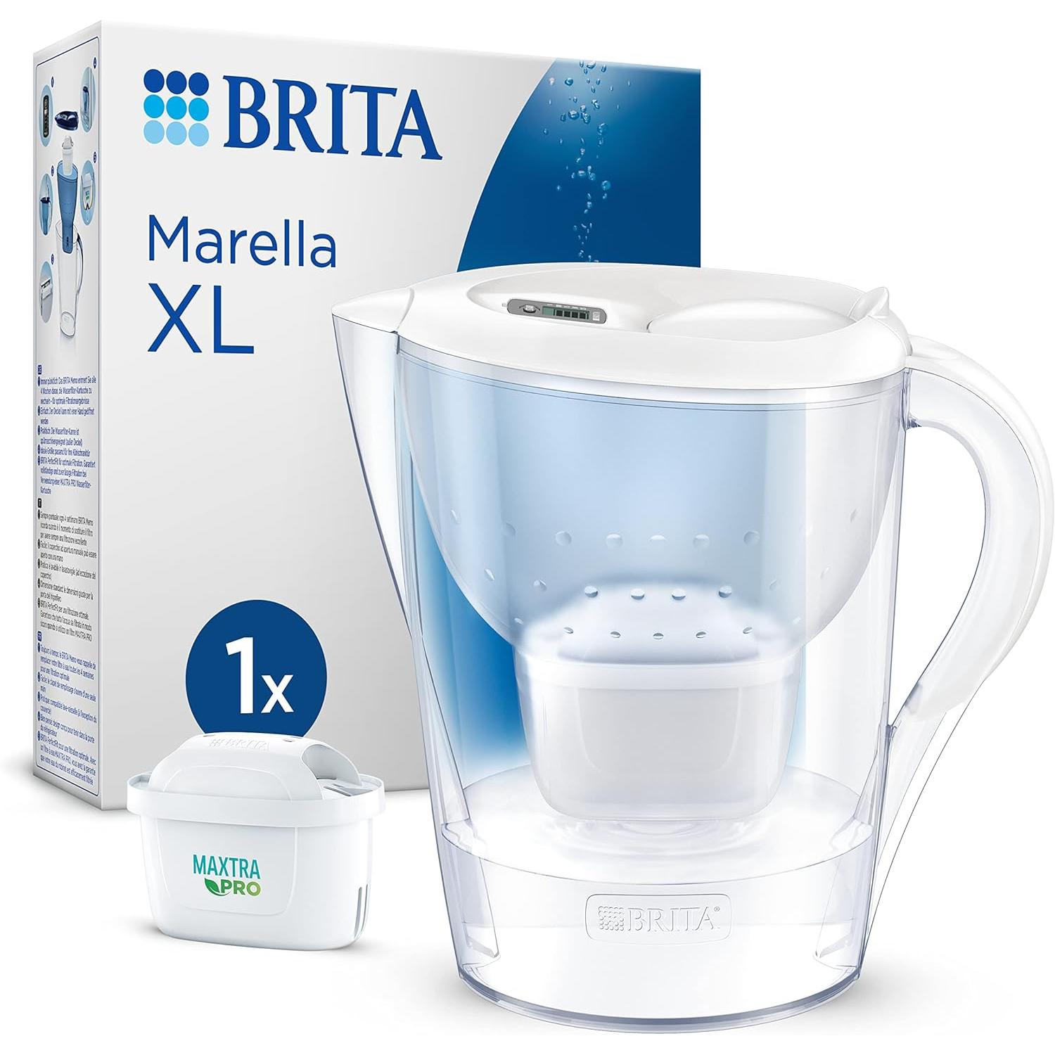BRITA Jarra Filtrante_ Modelo Marella XL_ 3_5L con Filtro MAXTRA PRO | 150L agua filtrada | Sin BPA | Apta lavavajillas | Indicador Memo | Reduce cal_ cloro y metales | Diseño sostenible