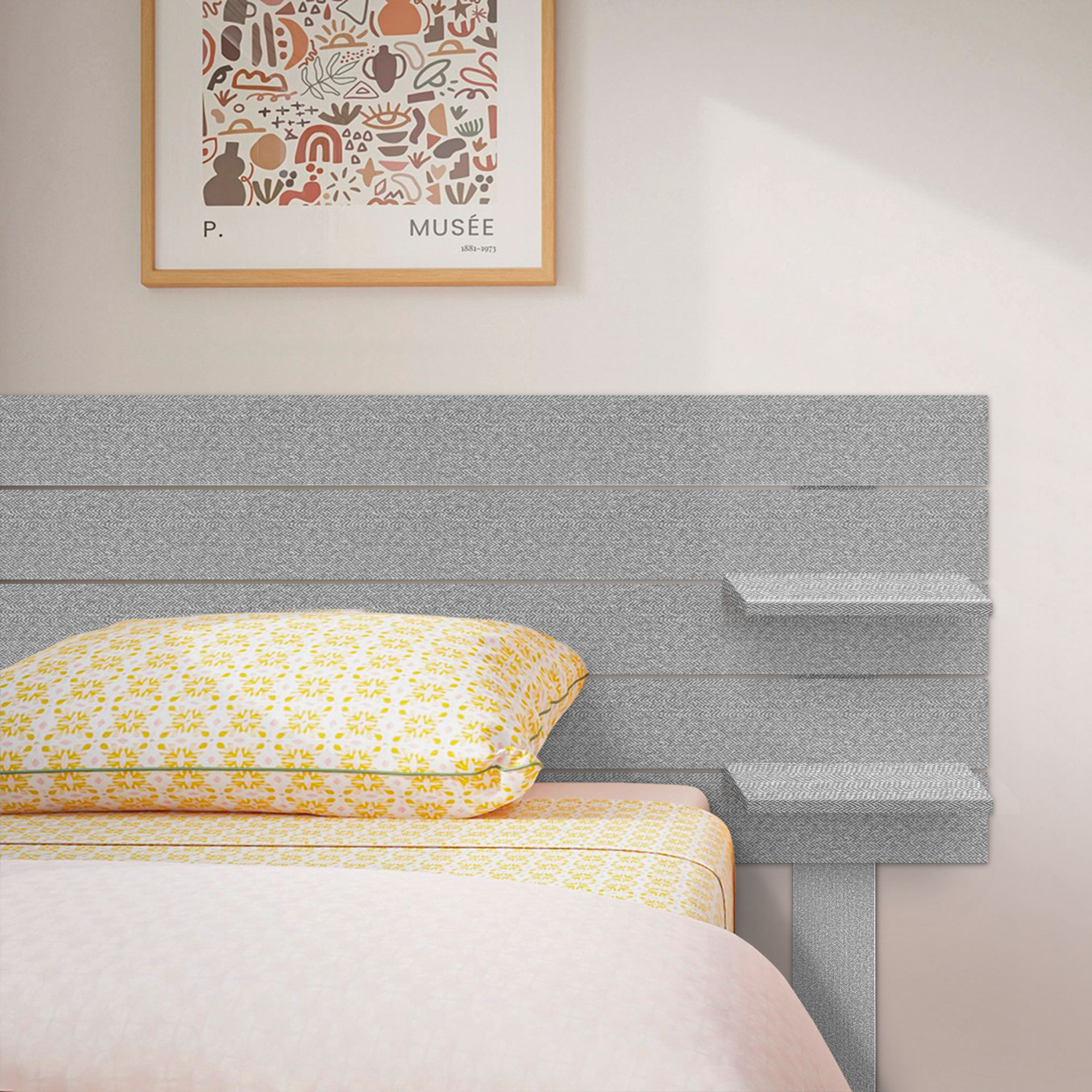 Cabecero con Estantes de Madera reciclada DM Colgante Pared Estilo Palet Horizontal con Patas