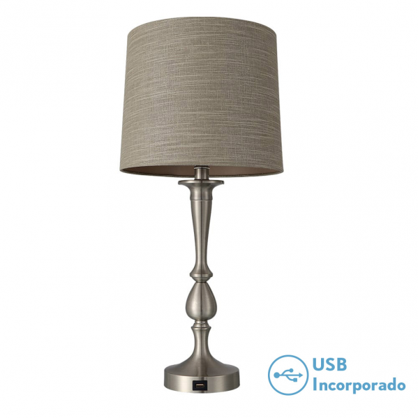 Sobremesa khalifa 1xe27 niquel 60´5x28x28 cm puerto usb