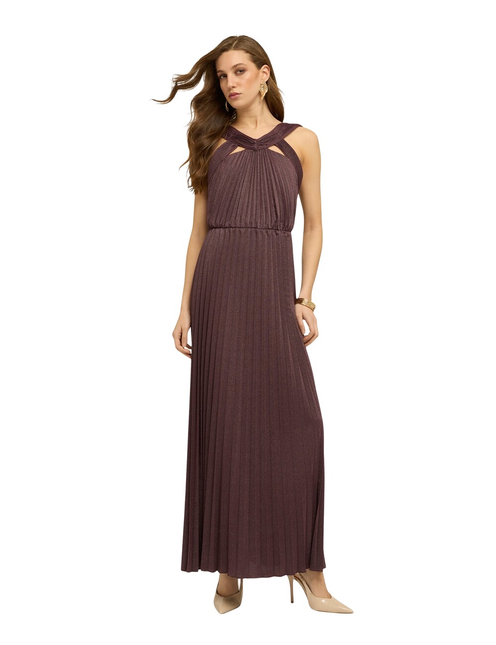 Motivi - Vestido largo de jersey lurex plisado