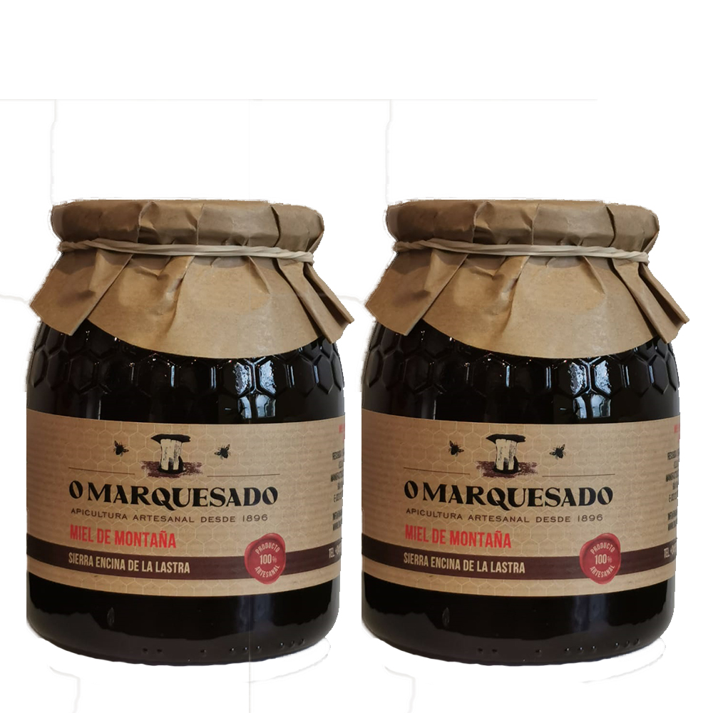 Miel Multifloral 100% Natural de Alta Montaña, 2 x 1 kg - Marca O Marquesado, Procedente de los Montes de Oencia y Sierra de la Encina, Reconocida por Premios Internacionales