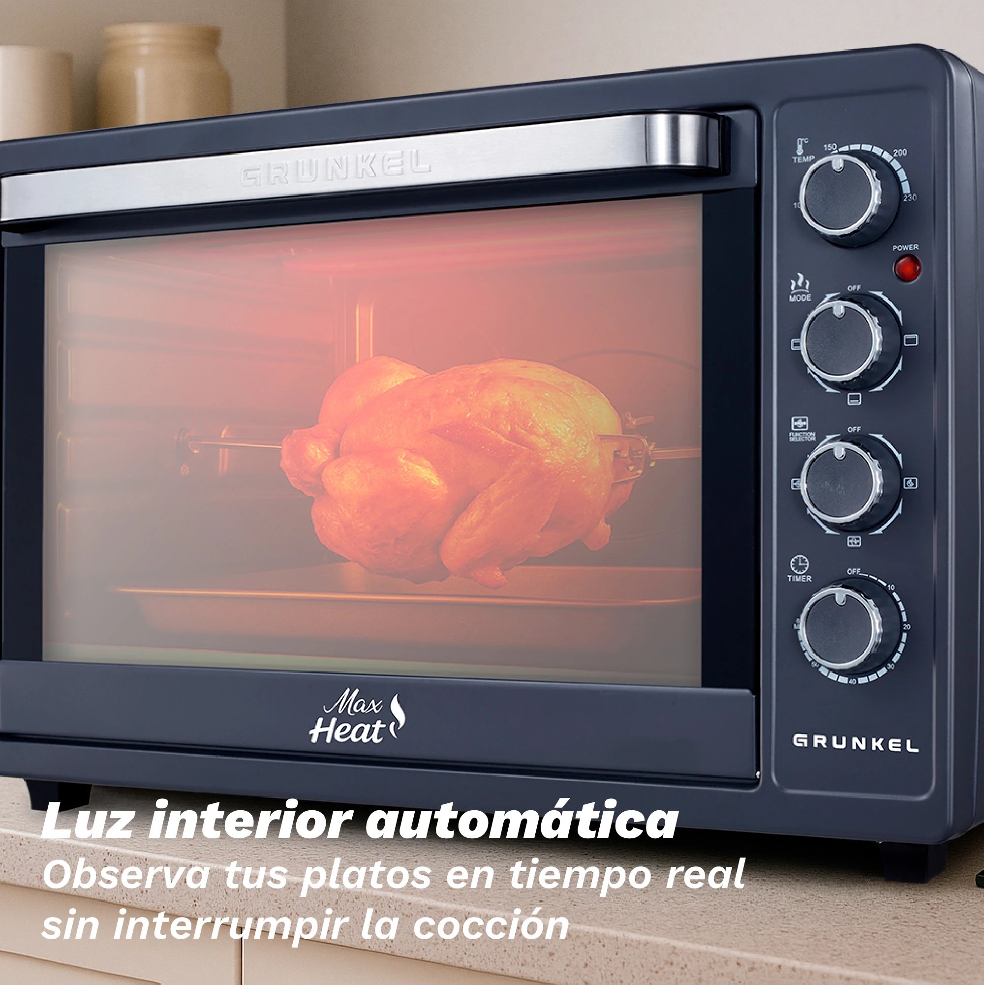 Horno sobremesa Grunkel HR63MAX  | 63L, Negro, Inox