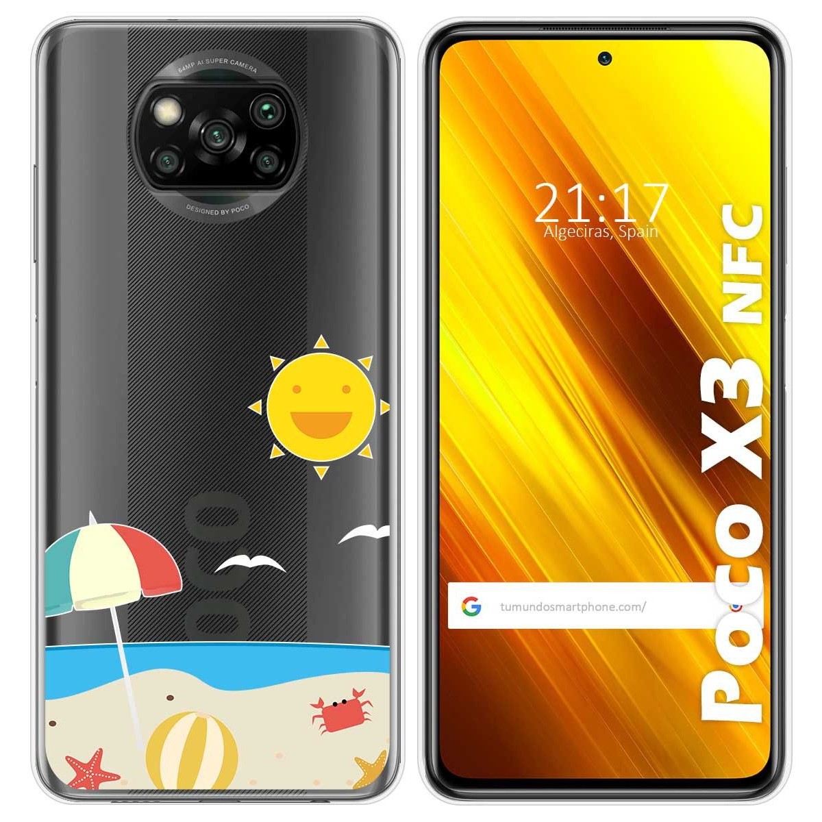 Tumundosmartphone Funda Gel Transparente para Xiaomi POCO X3 NFC / X3 PRO diseño Playa Dibujos
