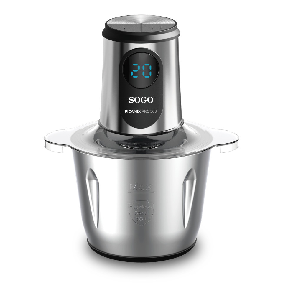 Picadora de Alimentos con 6 Cuchillas de Titanio, 2 Velocidades y Carcasa de acero inoxidable SOGO - 500w