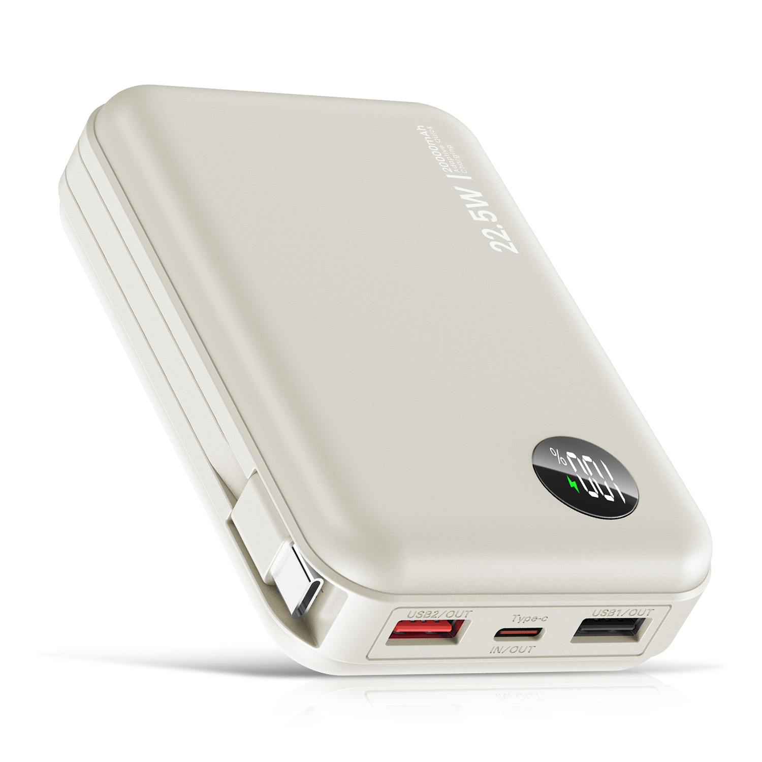 DAM. Powerbank 20.000mAh con carga rápida PD22,5W, cable USB-C integrado. Pantalla led de carga. 7x3x11cm