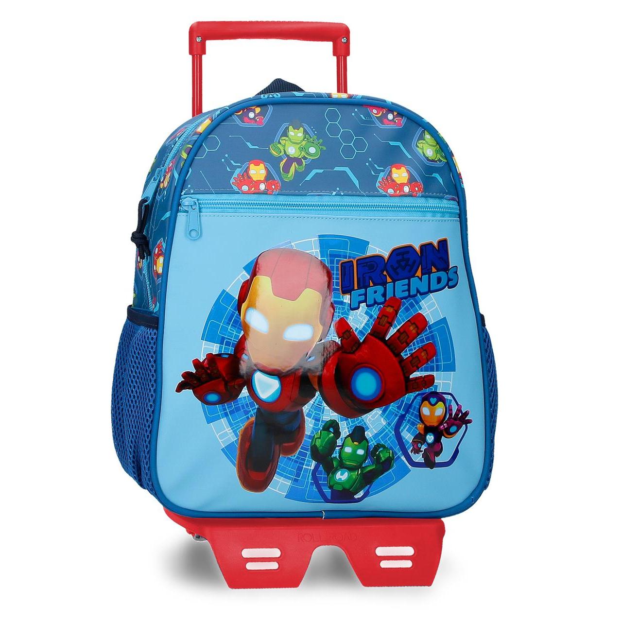 Mochila escolar con carro Marvel Iron man friends azul