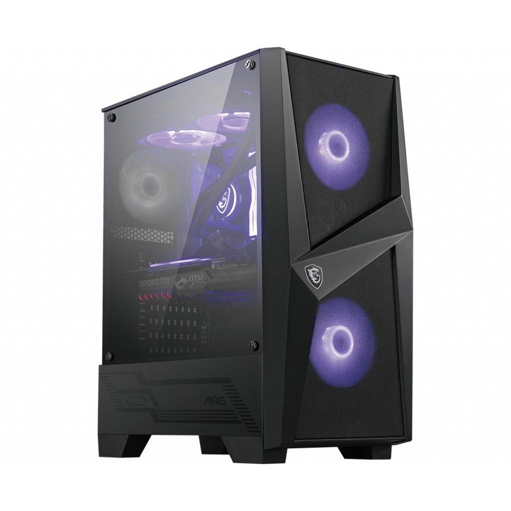 MSI - Caja de PC Gaming MAG Forge 100M ATX con panel lateral de vidrio templado, iluminación RGB púrpura, ventilación optimizada (2x frontal + 1x trasero) y gestión avanzada de cables, modelo 306-7G03M29-809