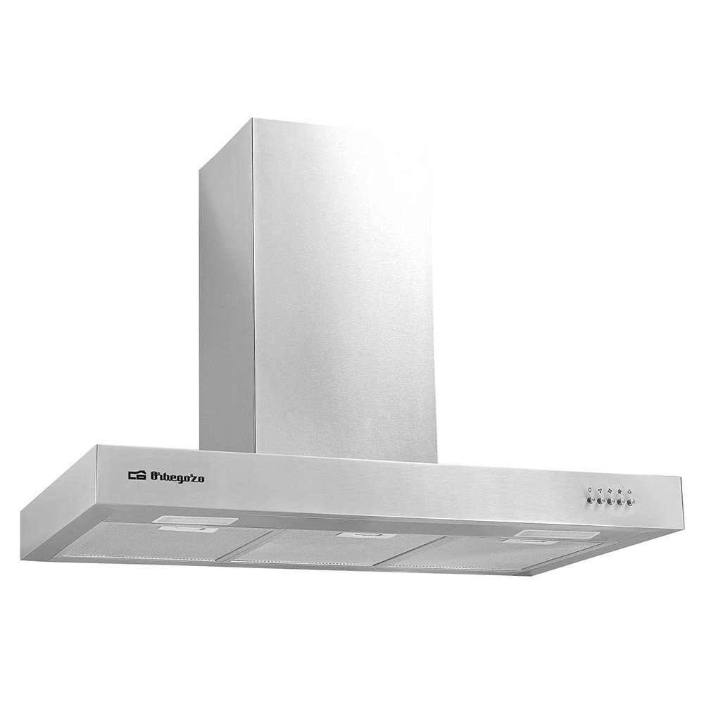 Campana decorativa acabado inox Orbegozo 90 cm DS 56190 B IN, 3 niveles de potencia, 2 bombillas LED, 3 filtros aluminio desmontables, extracción 647 m3/h, clase energética B, chimenea ajustable, 190 W