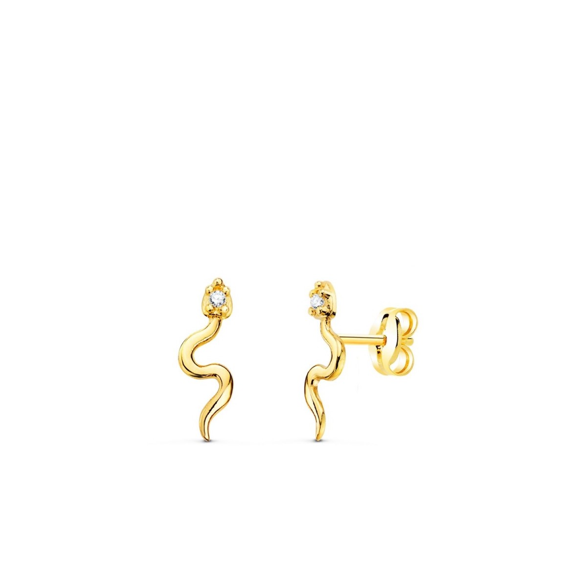 Pendientes oro 18k mujer 12 mm. forma serpiente circonita presión