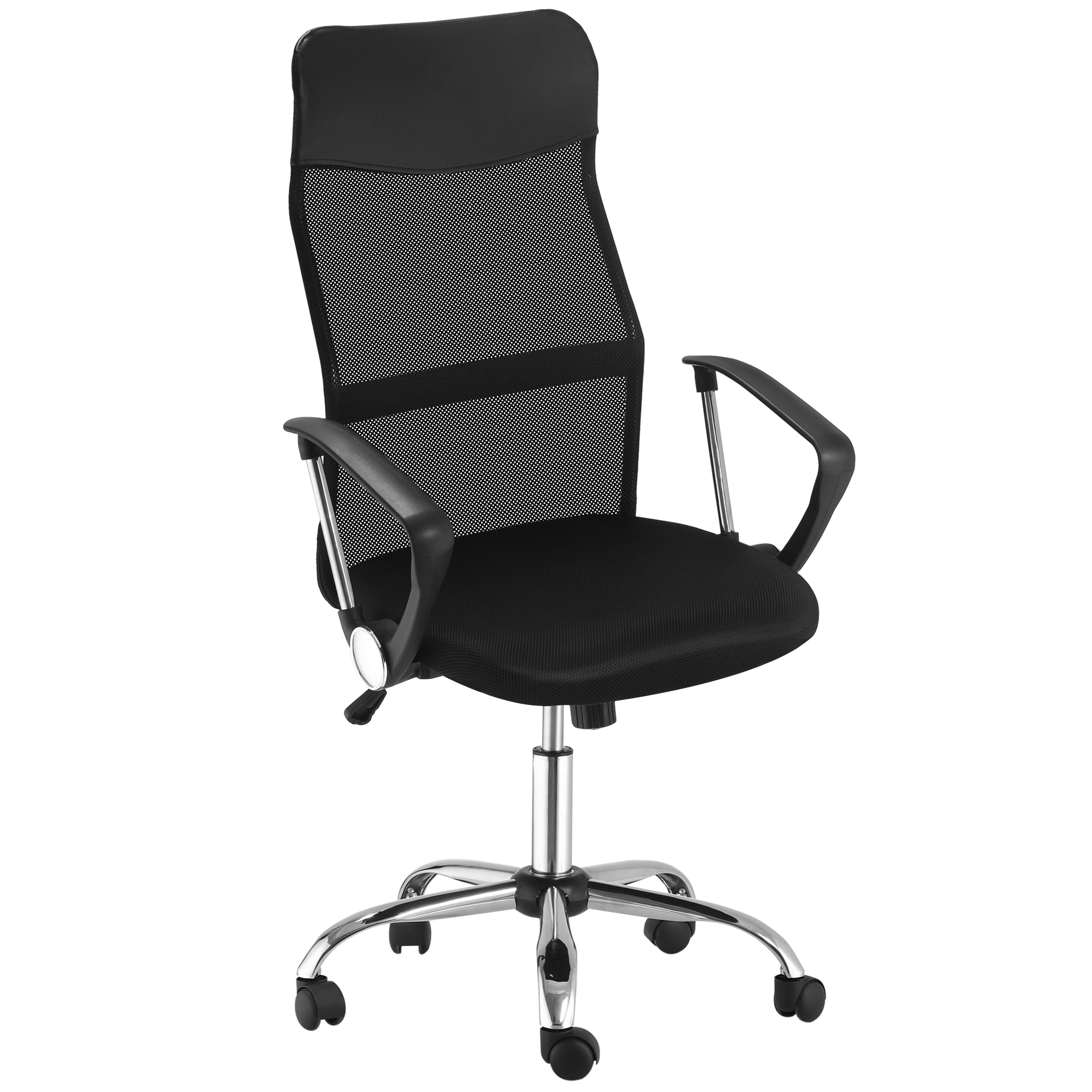 HOMCOM Silla de Oficina de Malla Silla de Escritorio Giratoria con Altura Ajustable Función de Basculante Respaldo y Asiento Transpirable Carga 120 kg para Estudio Negro