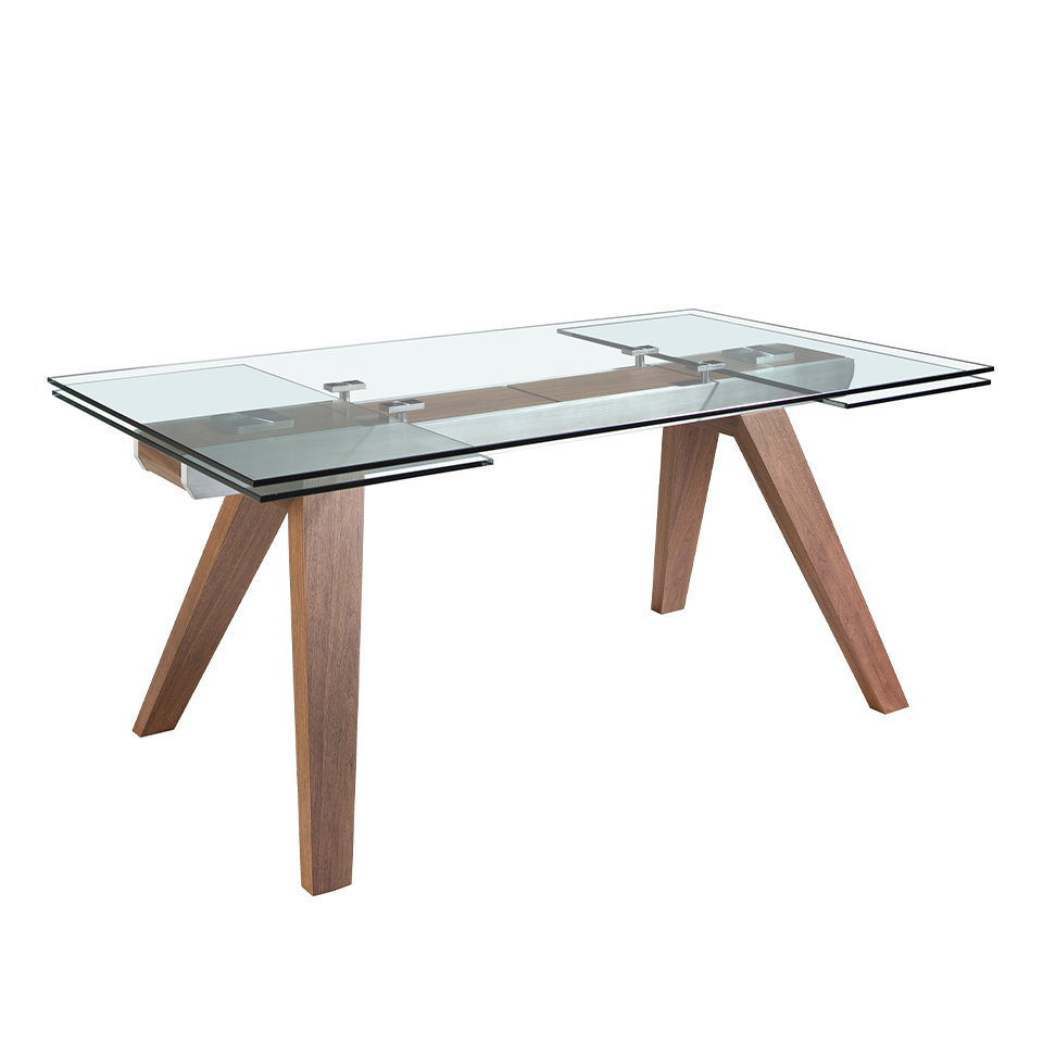 ANGEL CERDÁ 1131C Mesa comedor extensible rectangular cristal templado , Nogal , Cristal - TTE , 180/225/270 x 100 x 76