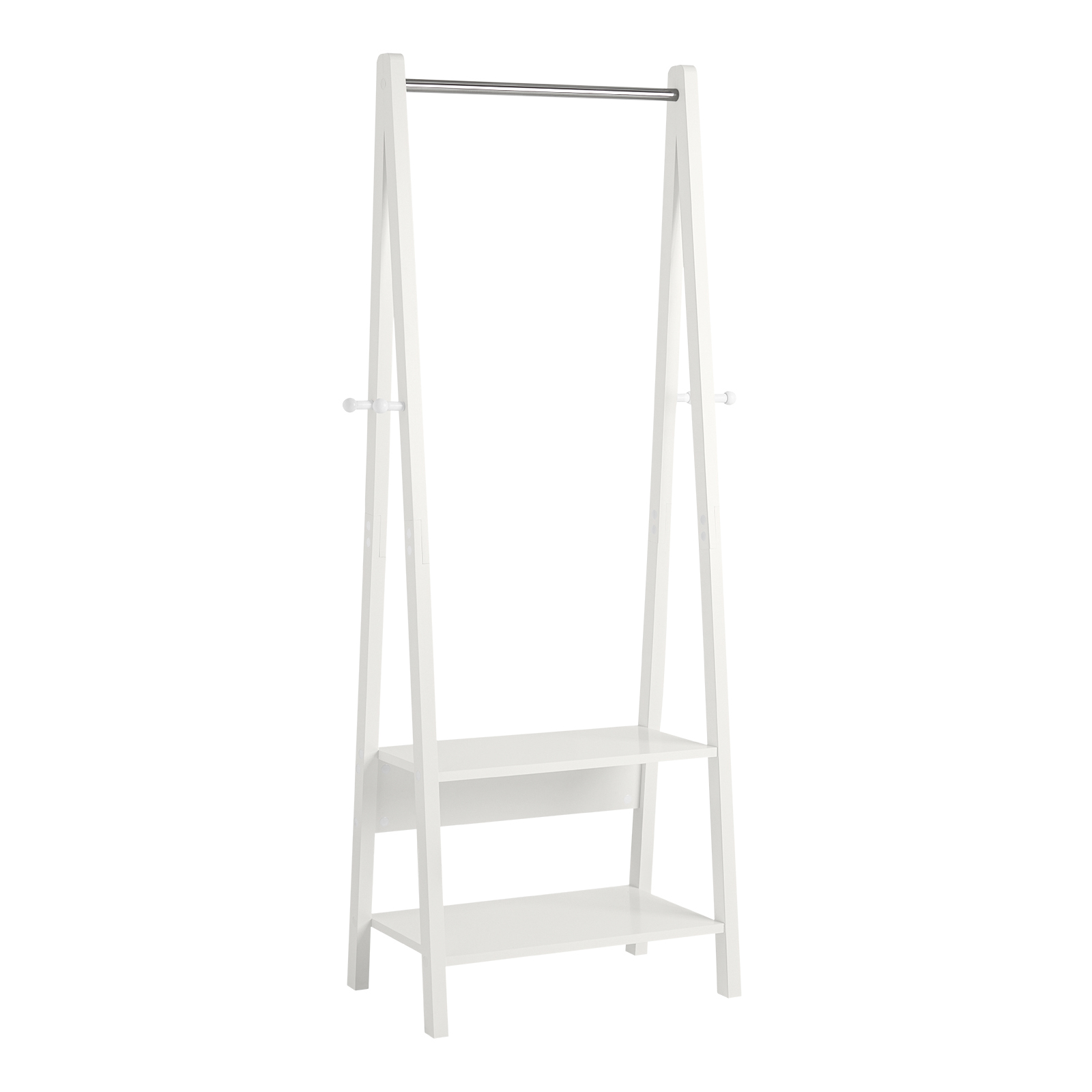 SoBuy® Moderna estantería escalonada con 2 estantes, Estantería de diseño con Ganchos y Barra para Abrigos,Blanco, FRG59-W,ES