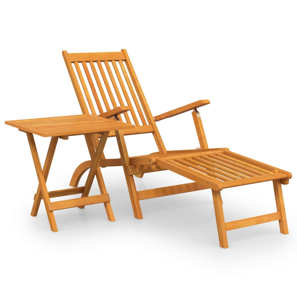Vidaxl Silla de Jardín con Reposapiés y Mesita de Acacia