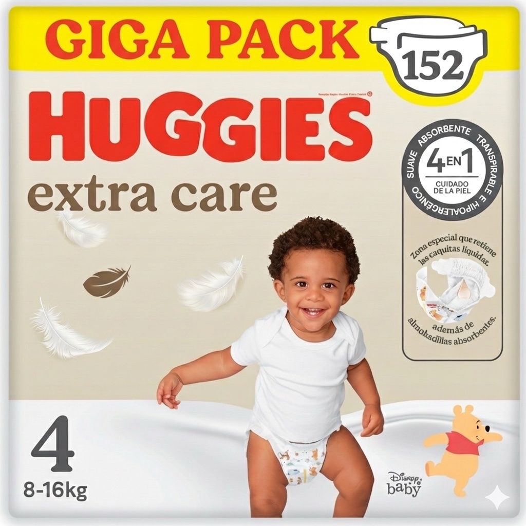 Huggies Extra Care Pañales Bebé GIGA Pack, Tallas 1,2,3,4,5