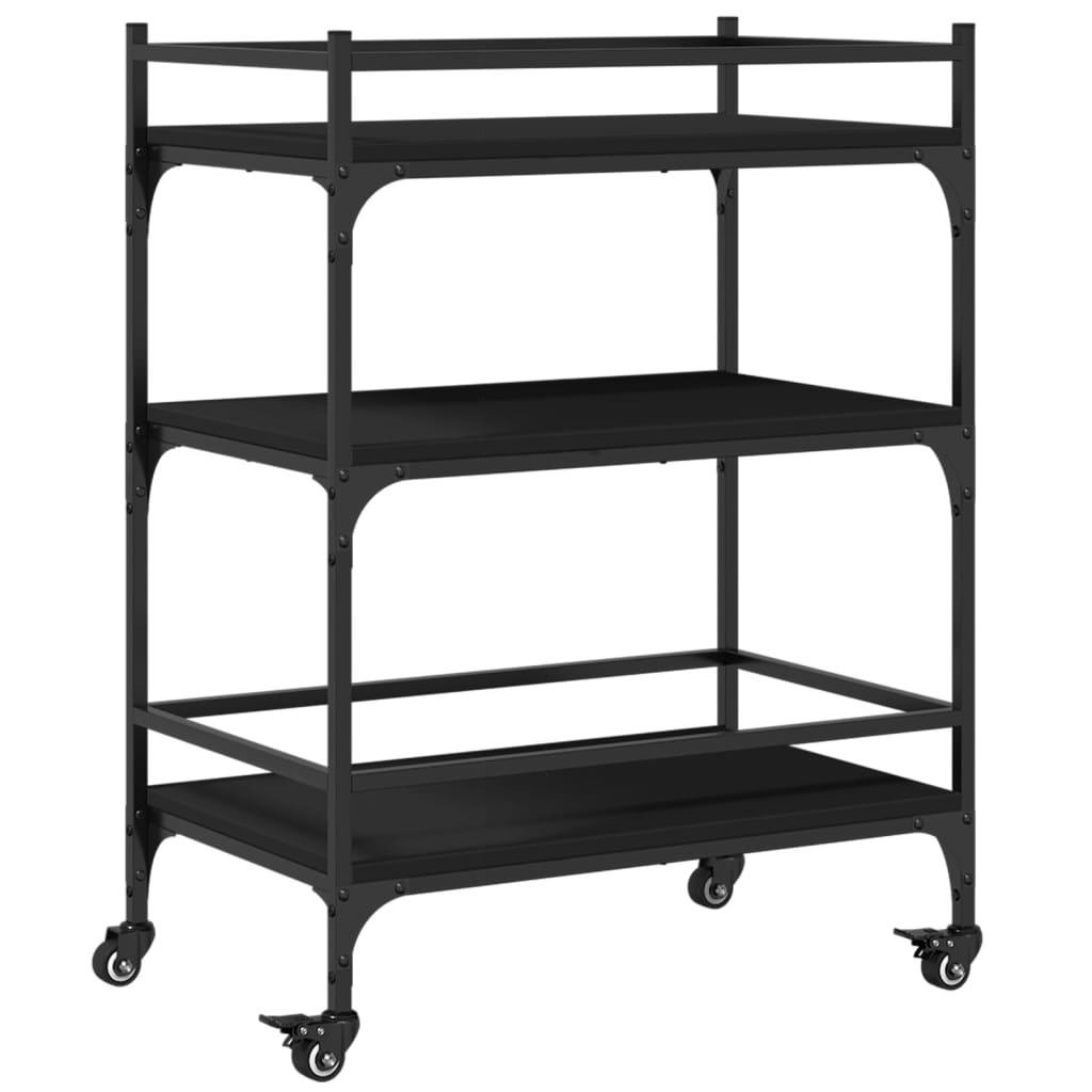 vidaXL Carrito de cocina de madera de ingeniería negro 65x40x86,5 cm