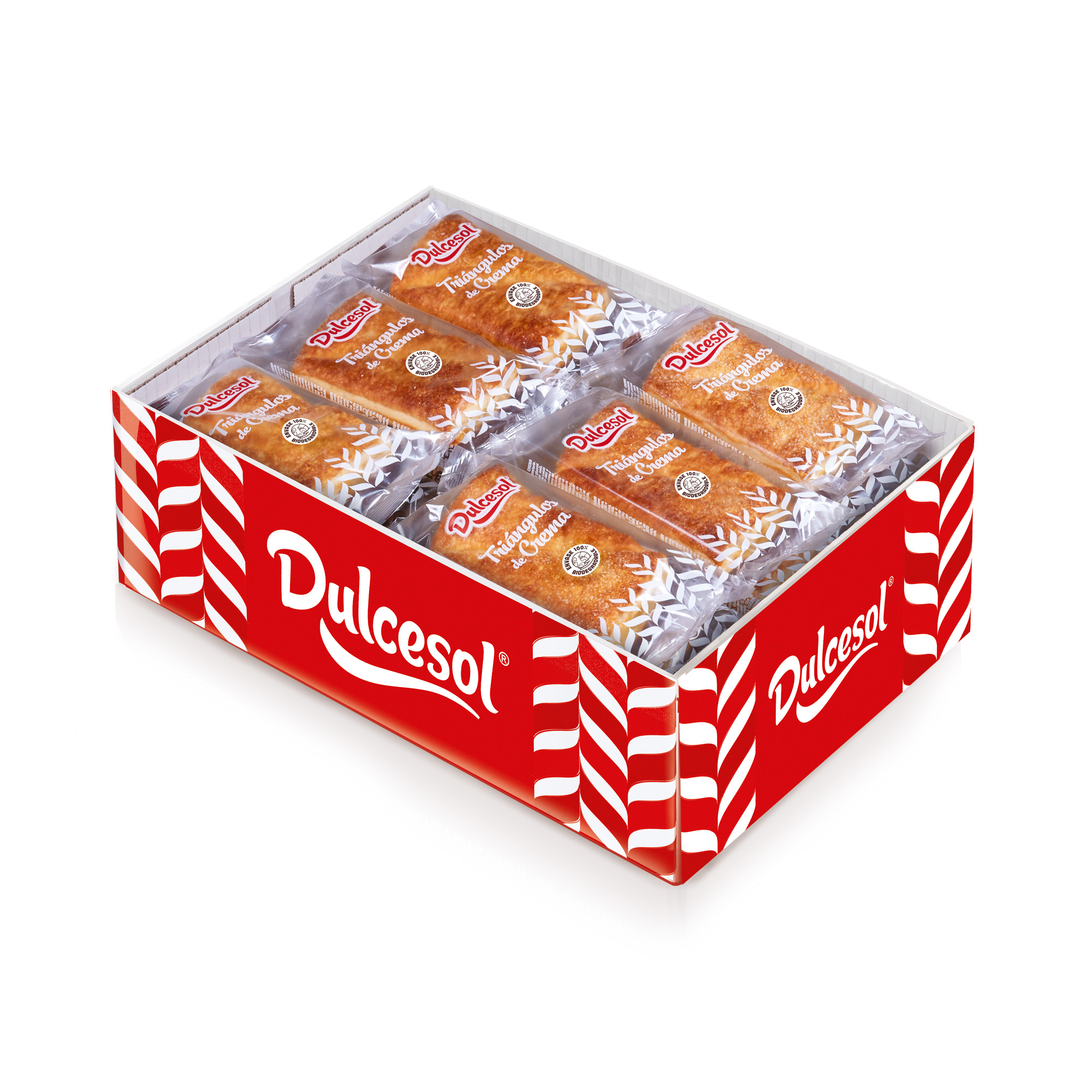 Triangulos Crema Dulcesol - Caja con 27 Triangulos Crema con Chocolate - Triangulos de Hojaldre - Caja 2,2 kg. Bolleria Surtida Dulcesol