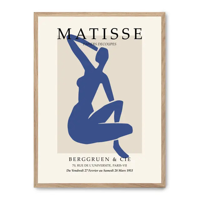 Cuadro blue nude art 30x40cm, Póster impreso en papel de primera calidad de 180gr, montado sobre marco de madera MDF acabado roble., Arte - Pintores famosos - Matisse