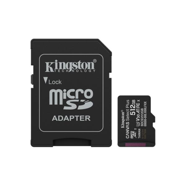 Kingston Technology 512GB microSDXC Canvas Select Plus Gen3 150MB/s A1 (Incluye adaptador de SD)
