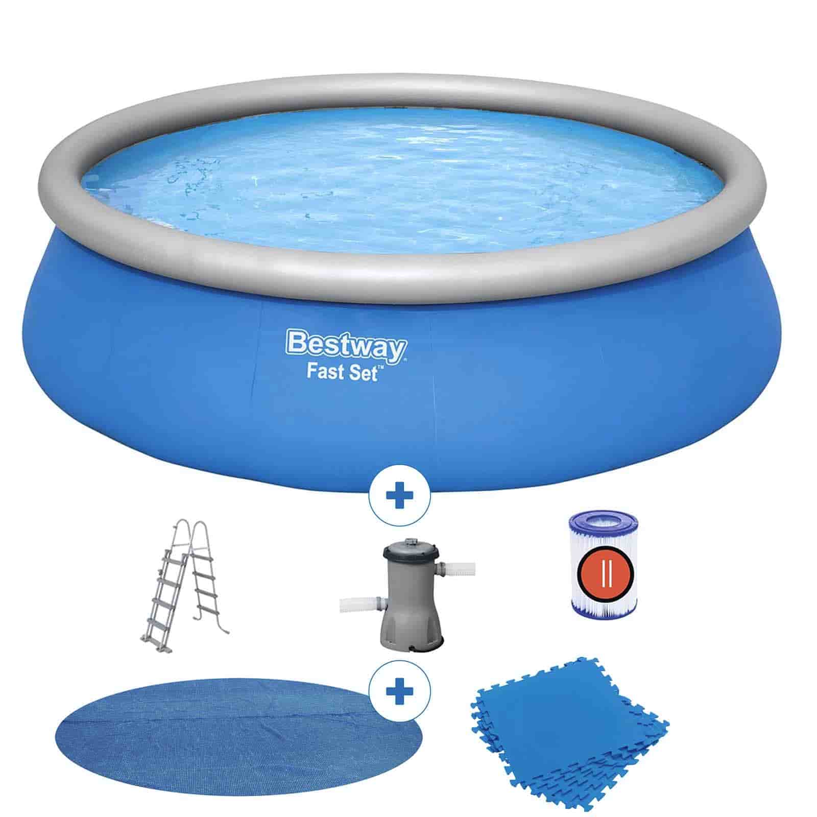 Bestway Piscina Desmontable Autoportante Bestway Fast Set  Ø457x122 cm Depuradora de Cartucho de 3.028 L/H, Cobertor Solar, Escalera y Tapiz Protector de  Suelo