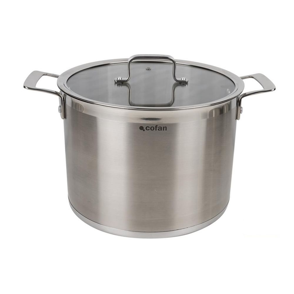 Cacerolas de Acero Inoxidable Cofan Modelo Cadenza | Acero Premium 18/10 | Triple Fondo Difusor Full Induction | Tapa de Vidrio Templado | Escala de Medición Interior | Disponibles en 3 Capacidades (2,5L a 9,7L)