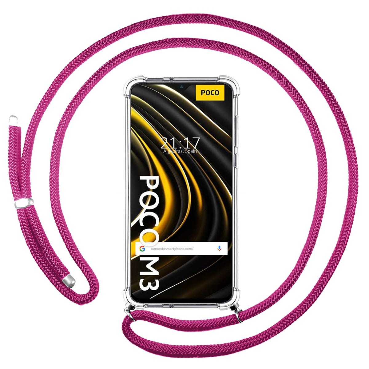 Tumundosmartphone Funda Transparente con Colgante Rosa Fucsia para Xiaomi POCO M3