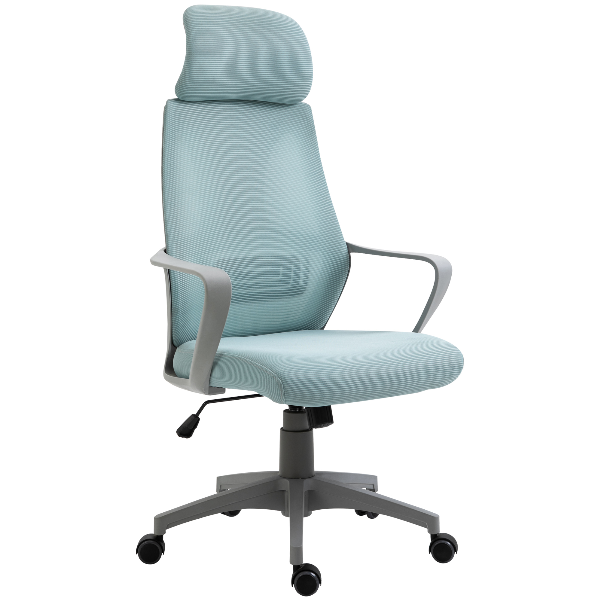 Vinsetto Silla de Oficina Ergonómica Silla de Escritorio Ajustable en Altura con Respaldo Reposabrazos Reposacabezas 5 Ruedas Soporta hasta 120 kg 64x55x116-126 cm