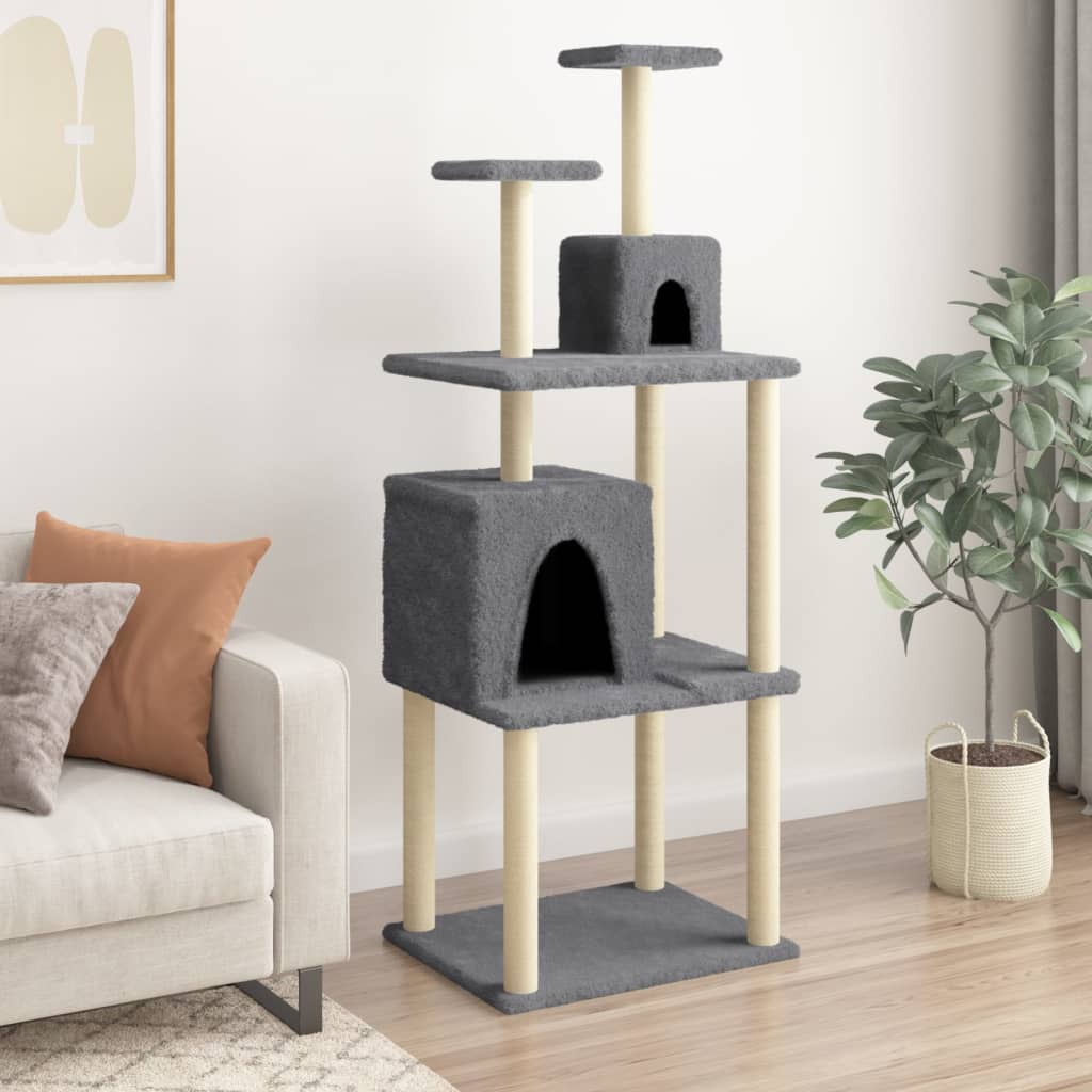 vidaXL Rascador para gatos con postes de sisal 167 cm Color Crema,  Gris claro,  Gris oscuro y mas