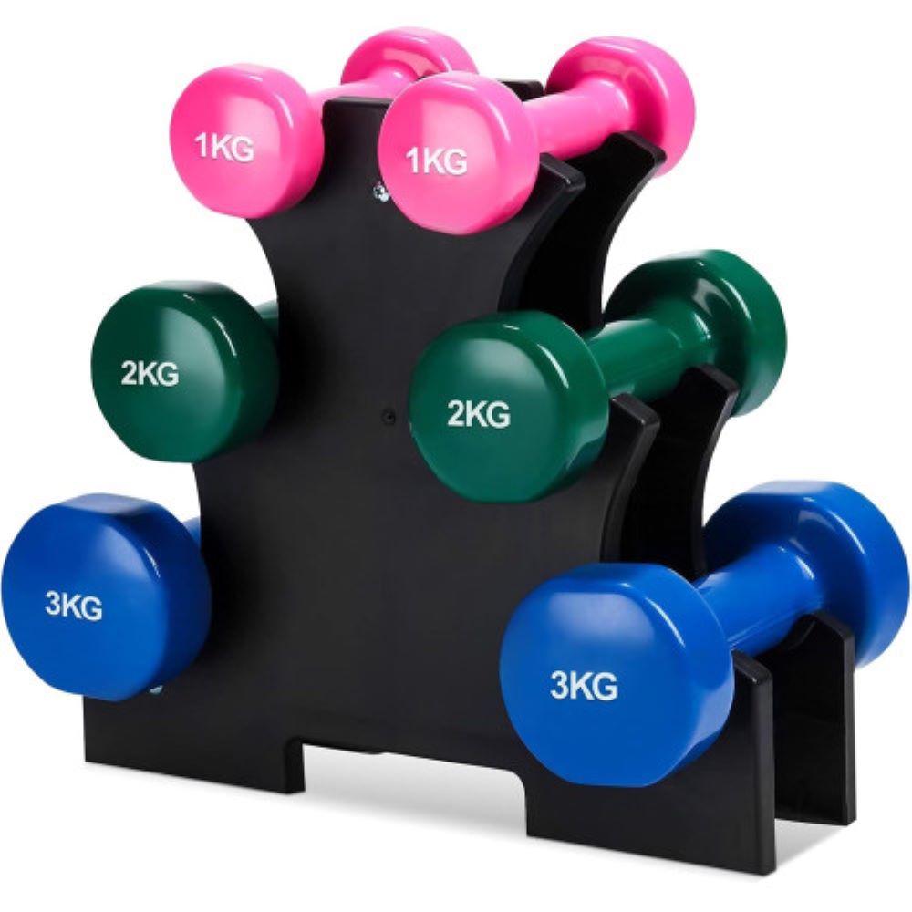 Set de 6 mancuernas 2x 1kg, 2x 2kg, 2x 3kg pesas con soporte para gimnasio y entrenamiento en casa COSHANO