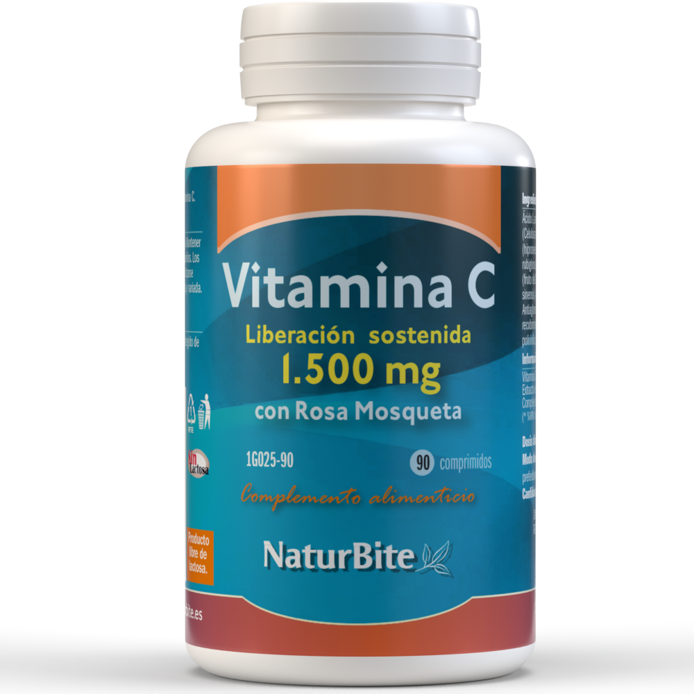 Naturbite - Vitamina C 1500mg Liberacion Sostenida 90 Tabl.NaturBite. Nuestra más potente formulación de Vitamina C proveniente de bayas de rosa mosqueta en comprimidos con pelicula para asegurar un mayor tiempo de disponibilidad en nuestro organismo.