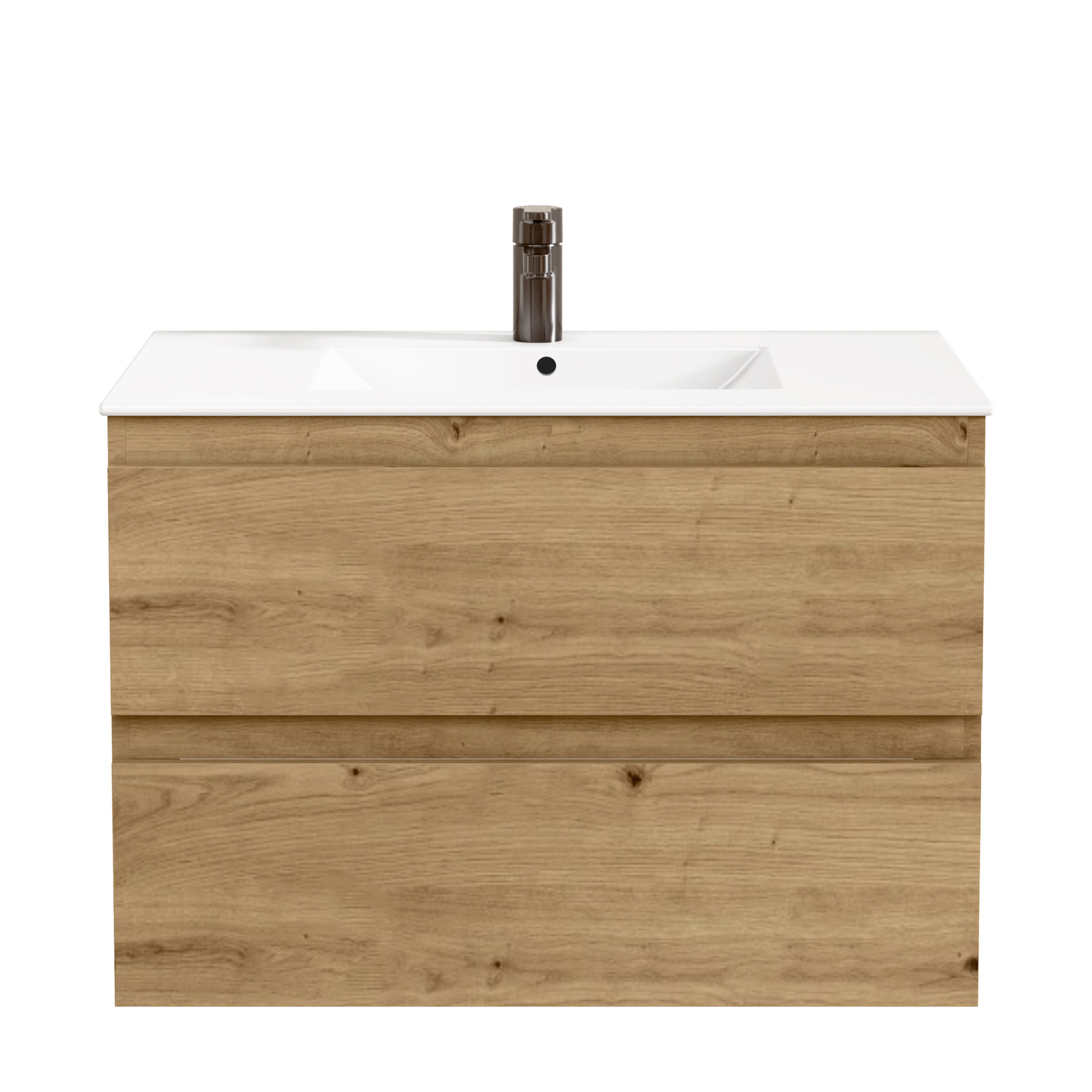 BELLOBATH - Mueble Baño Suspendido con Lavabo de Cerámica y 2 Cajones