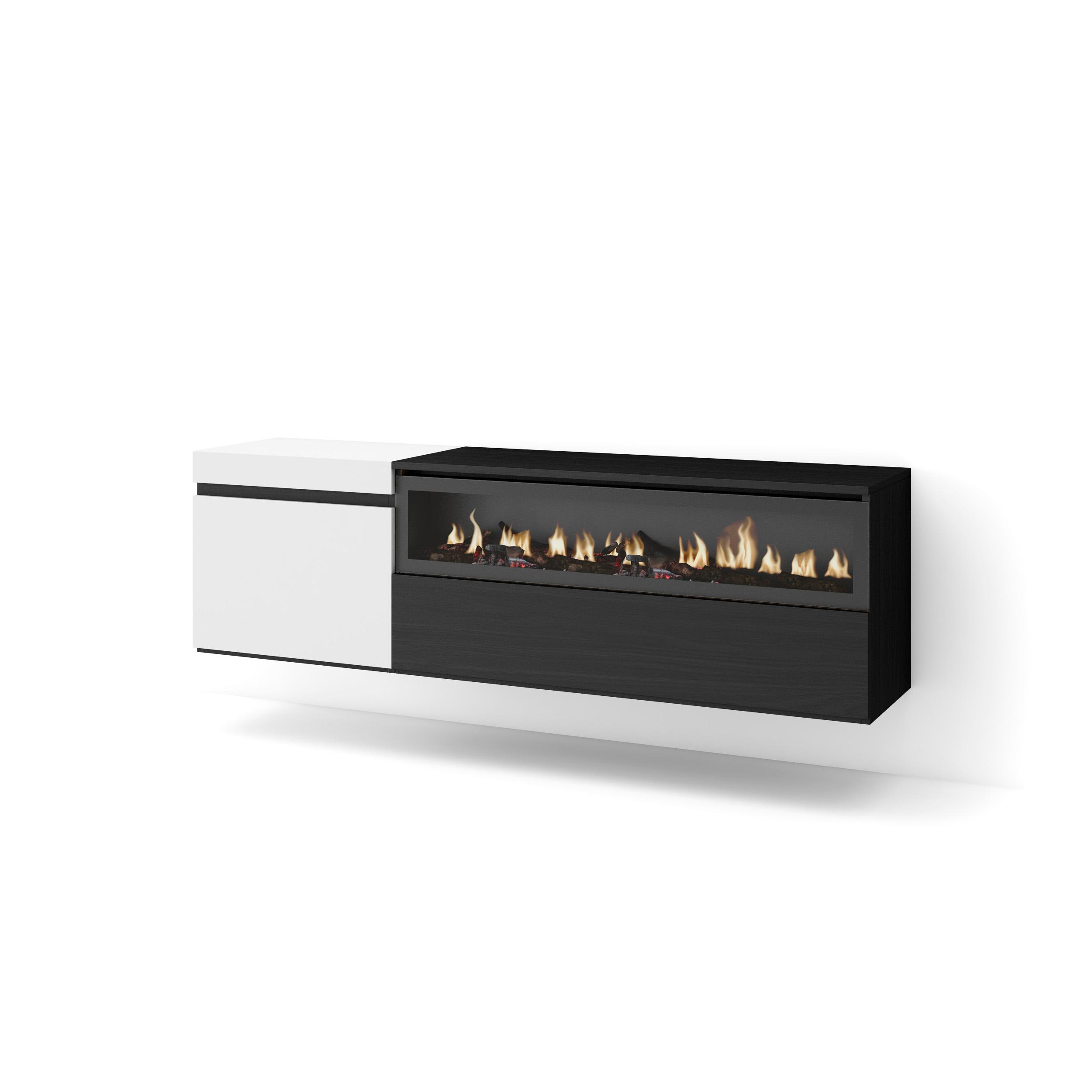 Skraut Home, Mueble de Televisión en melamina de alta calidad, Fuego led efecto 3d, Estilo Moderno Elegante, 153x35x45cm