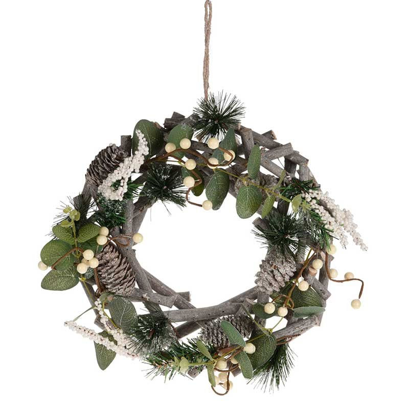 Koopman Corona Navideña Nature Verde/gris Ø30 Cm - Decoración Navideña - Ambiente Acogedor