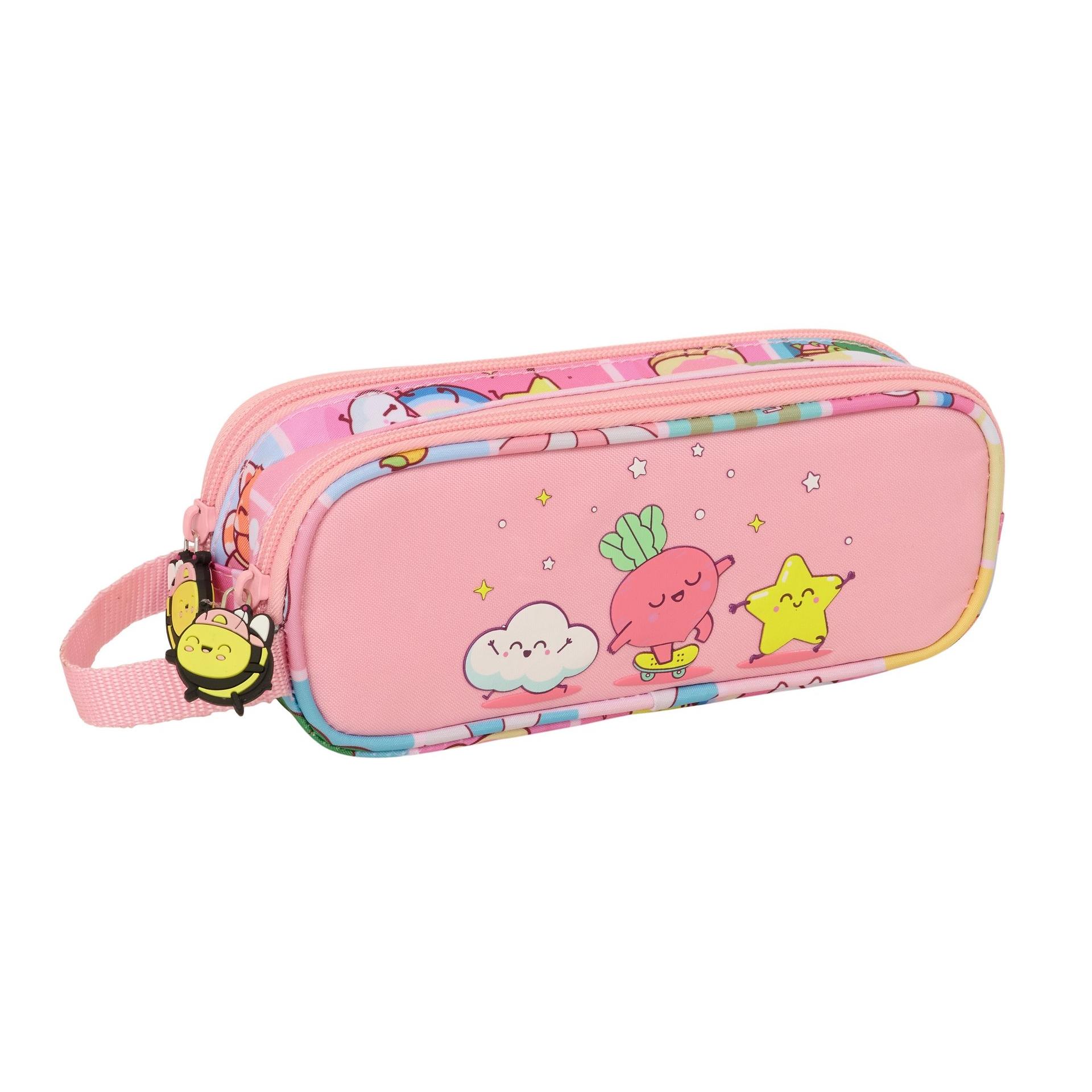 SAFTA | Plumier Triple Mr. Wonderful para Niños y Niñas, 3 Compartimentos con Cremallera y Goma Elástica para Acoplar a Cuaderno o Carpeta, Vuelta al Cole y Uso Diario, Asa Lateral de Mano, Colores)