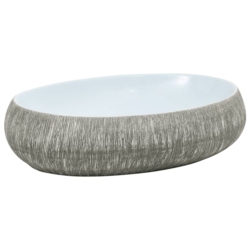 vidaXL Lavabo sobre Encimera Ovalado Lavamanos de Baño Tocador Cerámica Color Blanco,  Gris,  Azul y marrón y mas