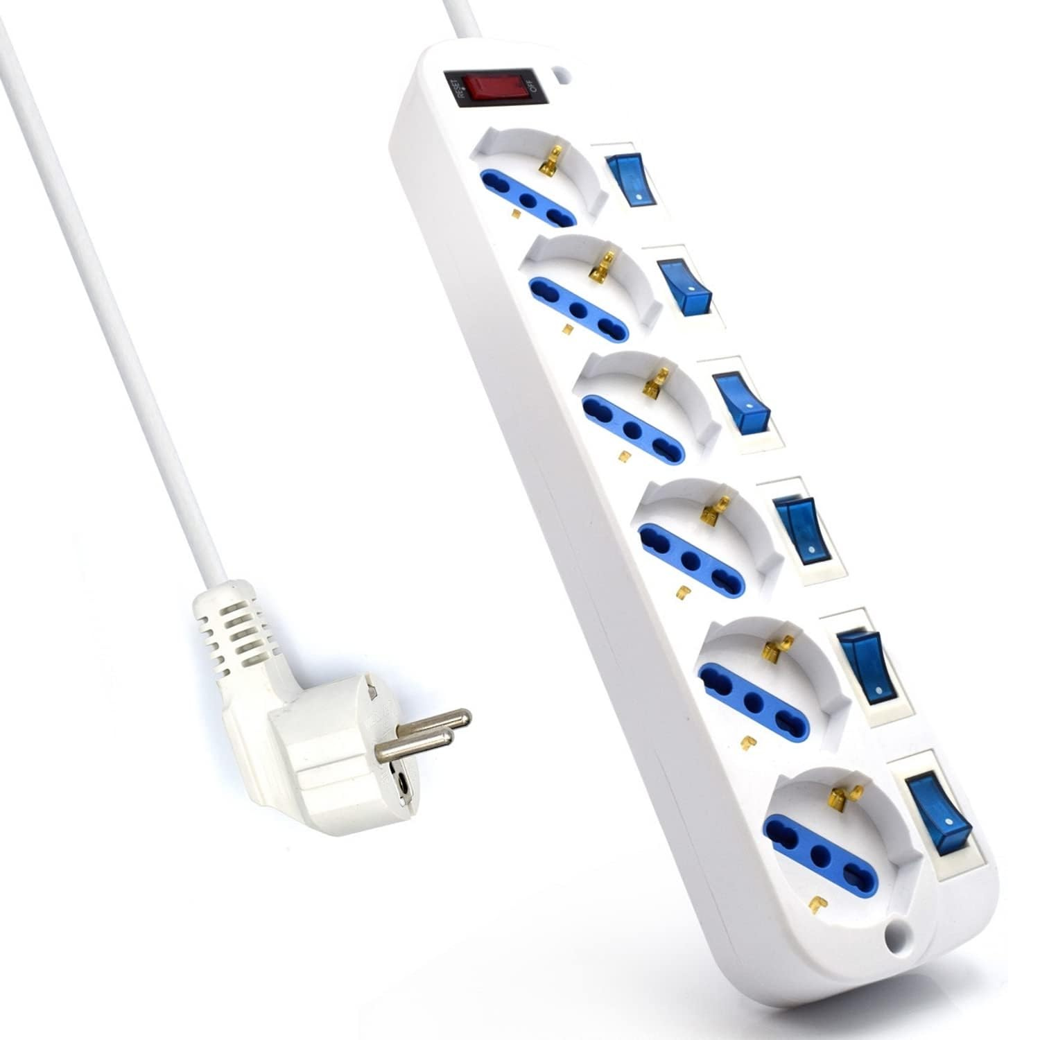 AISENS Regleta Base Multiple 6 Tomas Enchufes Schuko con Interruptor Independiente Iluminado con Cable 1.5 M / 3 M / 5 M Metros | Protección Infantil
