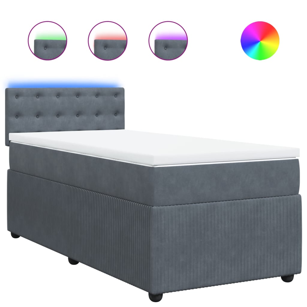 vidaXL Cama box spring con colchón terciopelo gris oscuro 80x200 cm