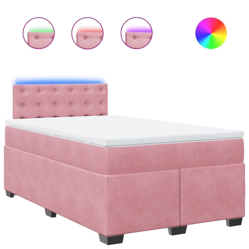 vidaXL Cama box spring con colchón terciopelo rosa 120x200 cm