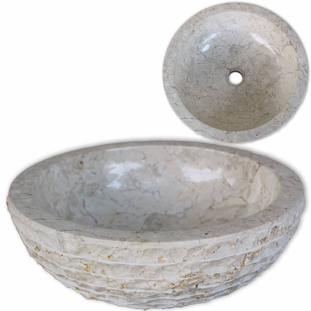 vidaXL Lavabo Redondo Diseño Elegante Mármol Piedra Natural Lavamos Aseo Color Negro,  Crema, y mas