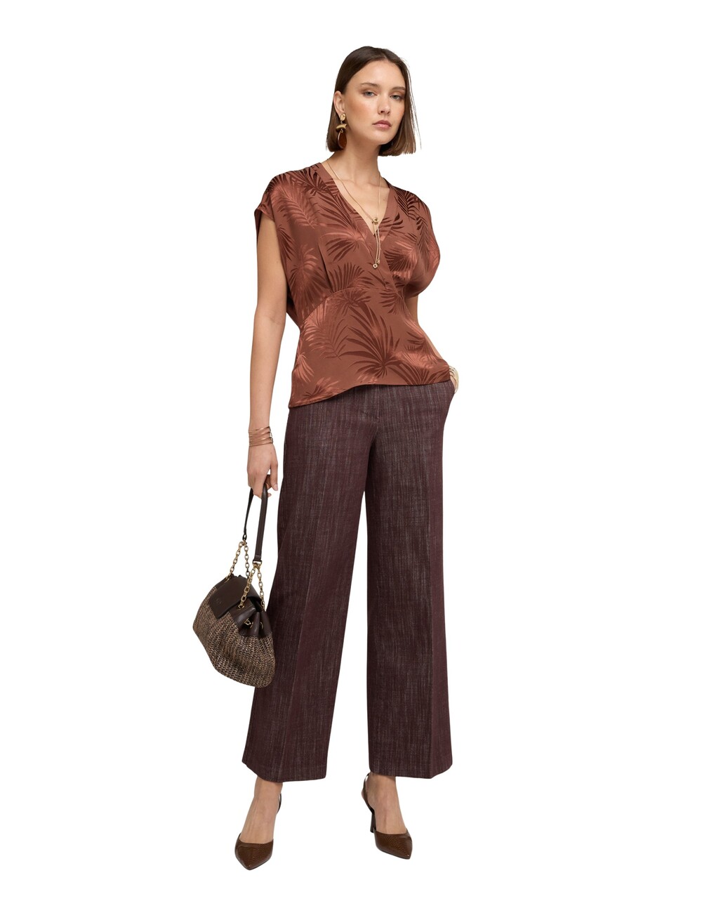 Motivi - Blusa kimono en raso jacquard