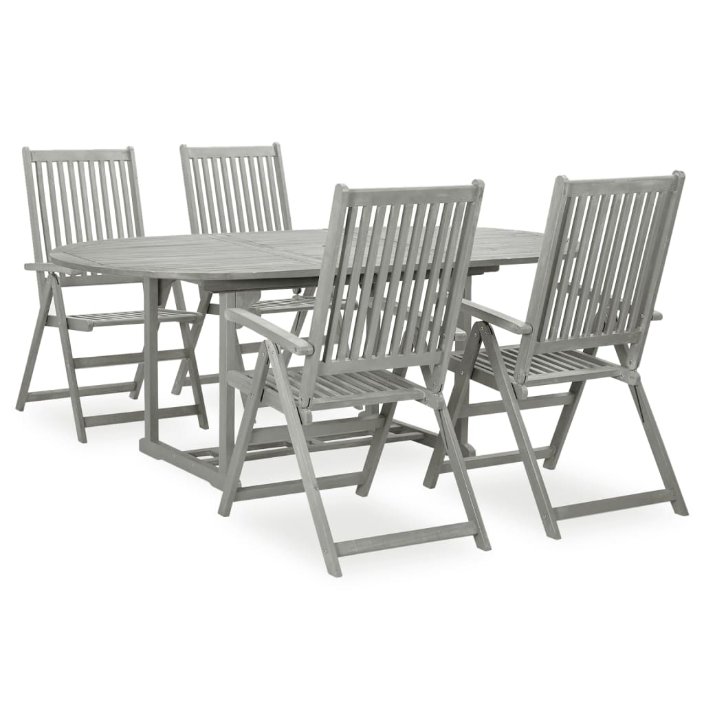 vidaXL Conjunto de comedor de jardín de 5 piezas (150-200 cm) x 100 cm, madera maciza de acacia gris