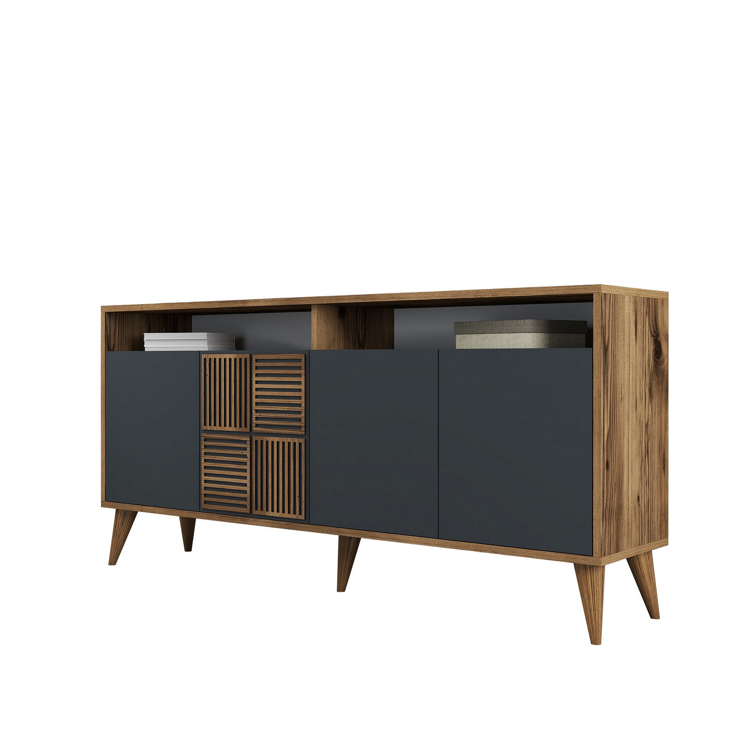 Habitat y Jardin - Aparador de madera "Milan" - 160 x 35 x 78 cm - Nogal, Antracita