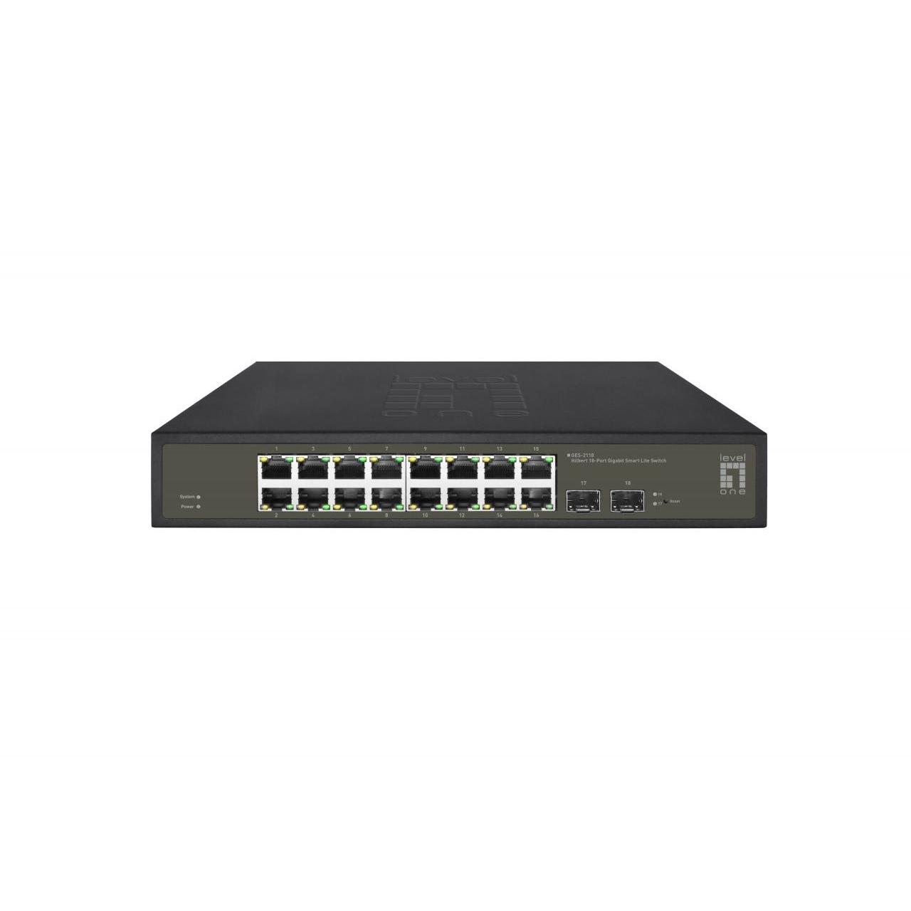 HUB Switch puertos 18 puertos Ethernet LEVELONE GES-2118 | Puertos RJ45 para conexión de red, negro