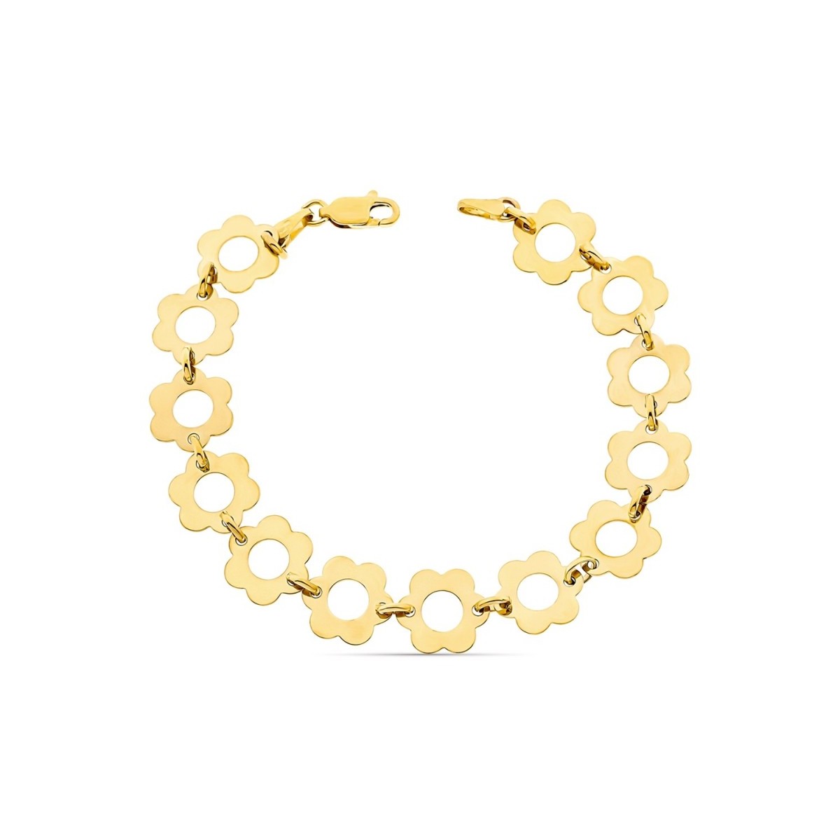 Pulsera oro 18k 19cm. eslabones flores lisas caladas cierre mosquetón
